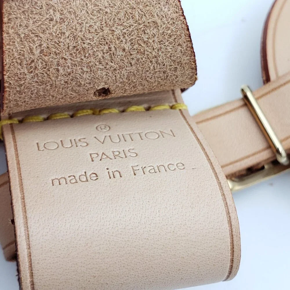 Louis Vuitton Natural Vachetta Leather Luggage Tag with Yellow Stitching